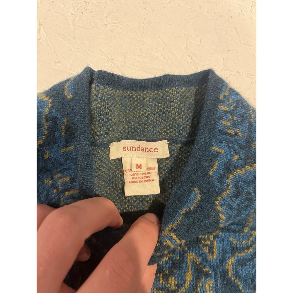 Sundance Sweater Coat Sea Moss Blue Green Size Medium Floral Merino Wool - Picture 7 of 11